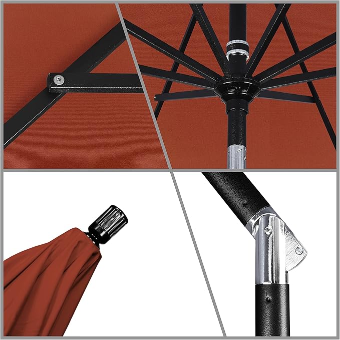 California Umbrella 11Ft Premium Sunbrella Patio Umbrella, Hand-Crank, Tilt-Collar, Black Frame, Terracotta Fabric