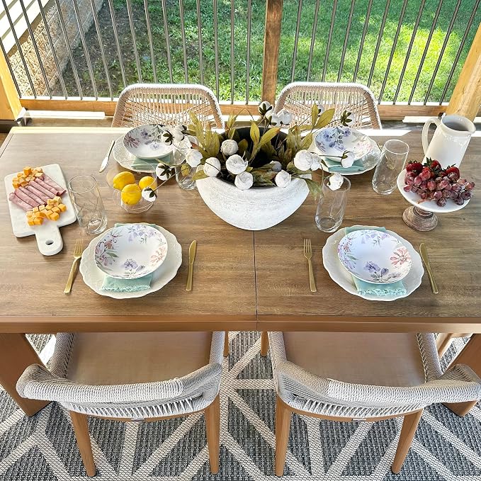PURPLE LEAF 5 Pieces Dining Set Patio Metal Rectangular Table and Wicker Rattan Chairs for Outside Porch Garden Kitchen Modern Outdoor Furniture Sets