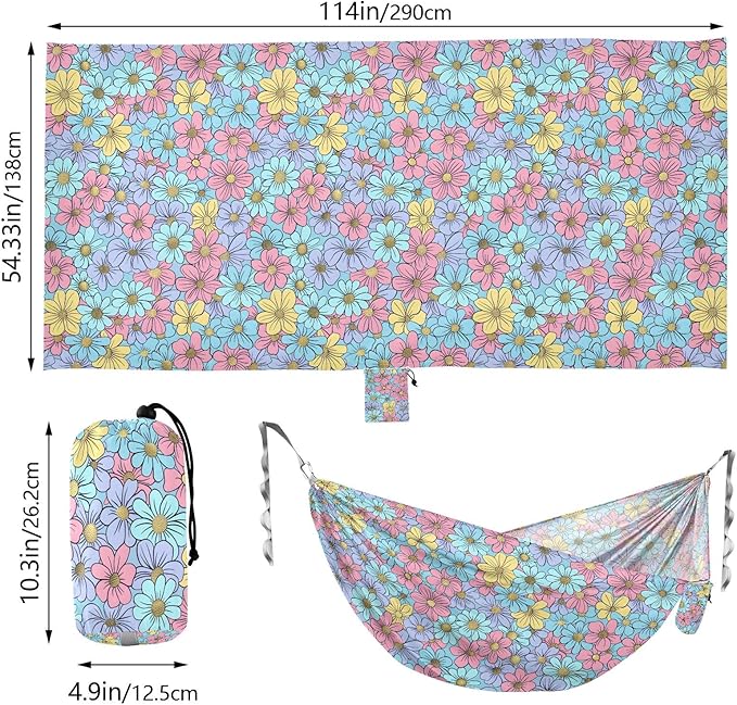 Camping Hammock Outdoor Hammocks for Outside Spring Flowers Beach Trees Portable Lightweight with Pockets Tree Straps Indoor