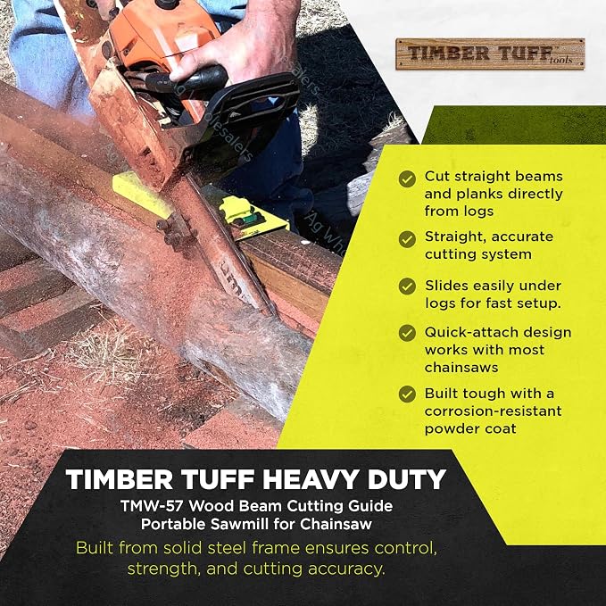 Timber Tuff Mini Portable Chainsaw Beam Cutting Guide Tool, Solid Steel Construction, Universal Bar Fit, Straight Cut & Quick Assembly, TMW-57, Green