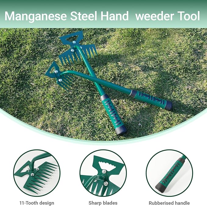 Weeding Artifact Uprooting Weeding Tool kit 2 Pack 6 Teeth 11 Teeth Weed Pulling Tool Portable Manual Weeder Puller for vegetabe Gardening Backyard Farm Planting Weeding