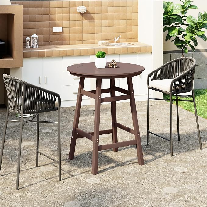 WestinTrends Malibu Outdoor 35" HDPE Round Patio Bar Height Table, Dark Brown