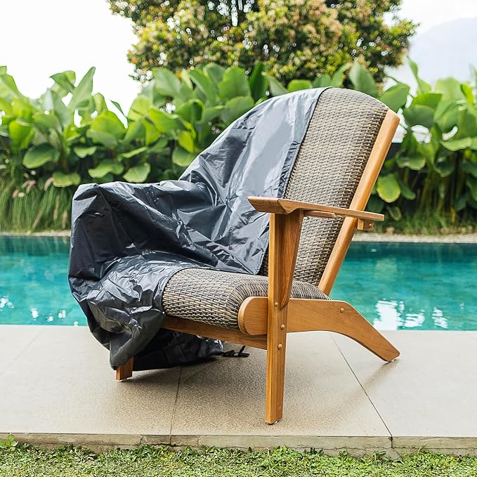 Cambridge Casual Camden Teak Wood Padded Woven Seat Patio Adirondack Conversation Set of 3, Chat Set with 2 Adirondack Chairs and Side Table, Free Patio Cover, Weather-Resistant