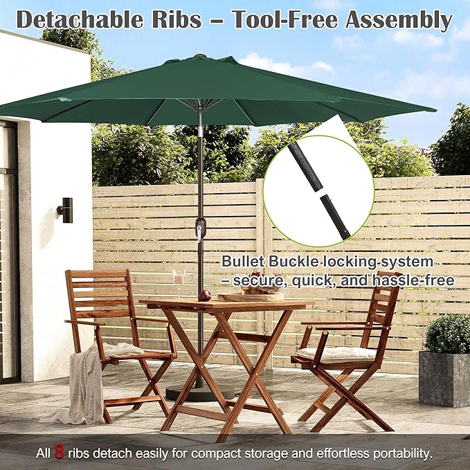 Blissun 10FT Outdoor Patio Umbrella, Outdoor Table Umbrella, Yard Umbrella, Market Umbrella with 8 Sturdy Ribs, Push Button Tilt and Crank