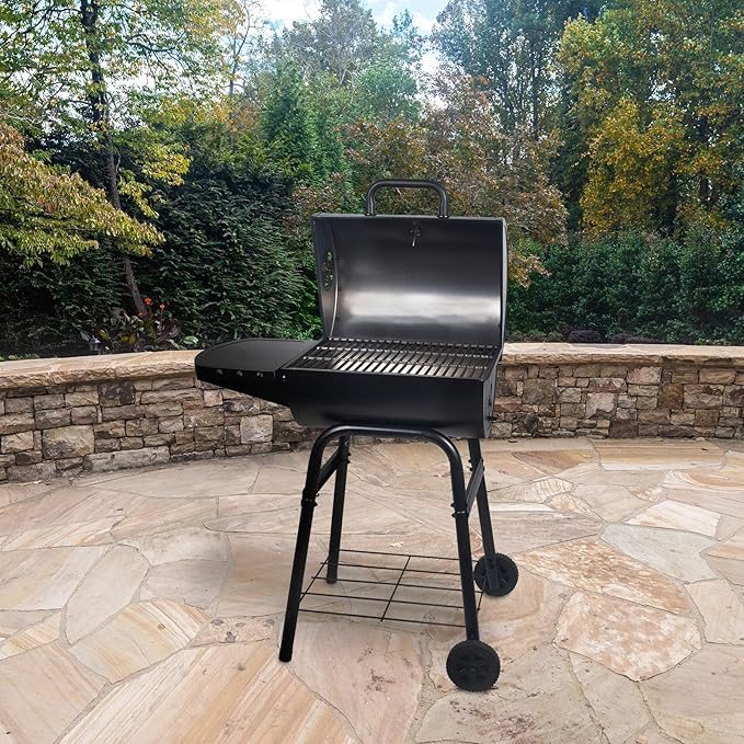 Char-Griller® King-Griller Gambler Charcoal Grill and Smoker with Damper Smoke Control, Cast Iron Grates, and Side Shelf, 315 Cooking Square Inches in Black, Model E1416