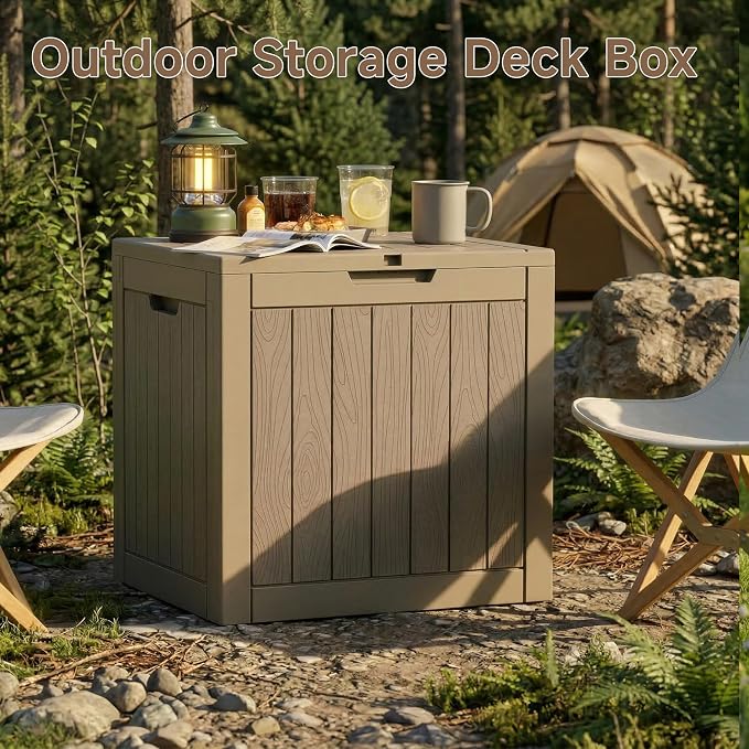 EasyUp 35 Gallon Outdoor Storage Box, Outdoor Deck Boxes for Garden Tools Equipment,Cushions and Patio Storage, Resin and Lockable,Easy to Install(Grey)