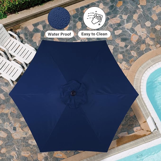 Simple Deluxe 2 Pack 7.5' Patio Umbrella Outdoor Table Market Yard Umbrella with 6 Sturdy Ribs for Backyard, Pool, Garden, Deck, Dark Blue