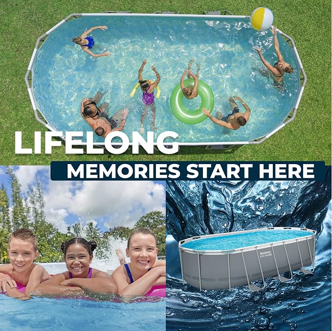 Bestway Steel Pro MAX 18' x 9' x 48" Above Ground Pool, Oval Metal Frame Outdoor Swimming Pool Set with Filter Pump, Ladder, and Cover, Gray