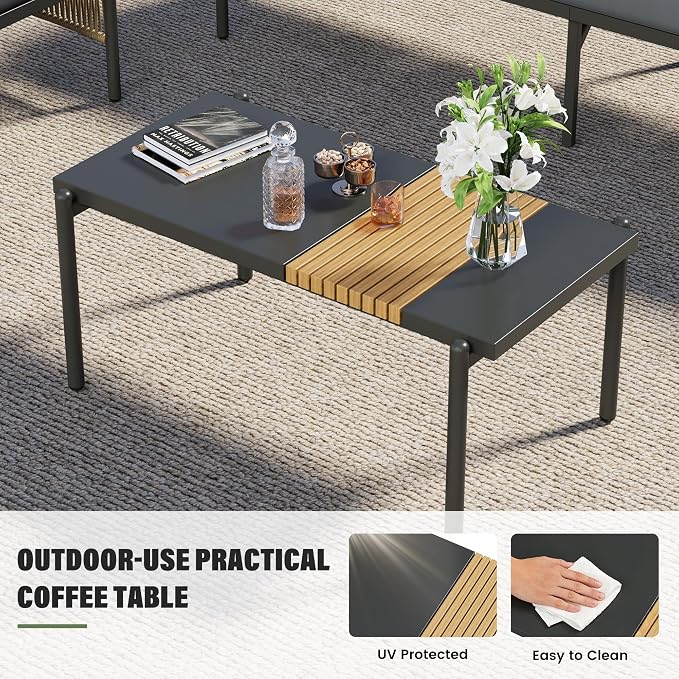 Aluminum Outdoor Patio Furniture Set, 5 Seats Outdoor Sectional with Coffee Table, Patio Conversation Sets with Washable Thick Cushions and Waterproof Cover for Backyard/Garden /Poolside, Gray