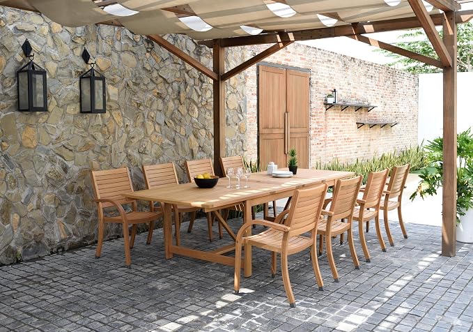 Amazonia Berlin 9-Piece Rectangular Extendable Patio Dining Set | Teak Finish | Ideal for Outdoors and Indoors