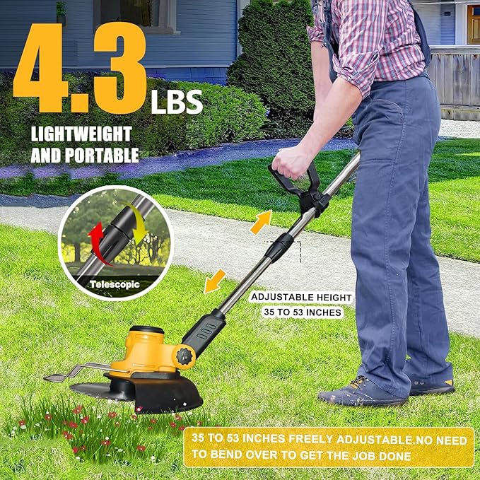 Cordless Weed Wacker for Dewalt 20V Battery, 4 in 1 Weed Eater Battery Powered, 1300W Lightweight Electric Weed Wacker, String Trimmer, Brush Cutter for Lawn, Yard and Bush Trimming (No Battery)