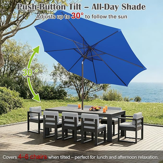 Blissun 10FT Outdoor Patio Umbrella, Outdoor Table Umbrella, Yard Umbrella, Market Umbrella with 8 Sturdy Ribs, Push Button Tilt and Crank