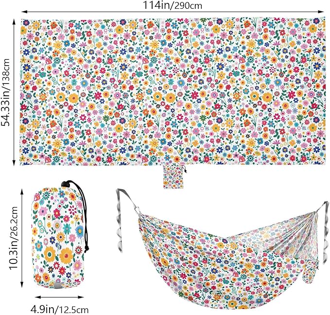 Camping Hammock Outdoor Hammocks for Outside Multicolor Flower Beach Trees Portable Lightweight with Pockets Tree Straps Indoor