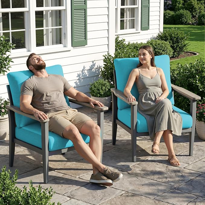 Aluminum Outdoor Patio Furniture Set 2-Piece, Patio Conversation Set Sectional Furniture Set with High Backrest & Thickened Cushions for Garden, Backyard, Poolside, Turquoise