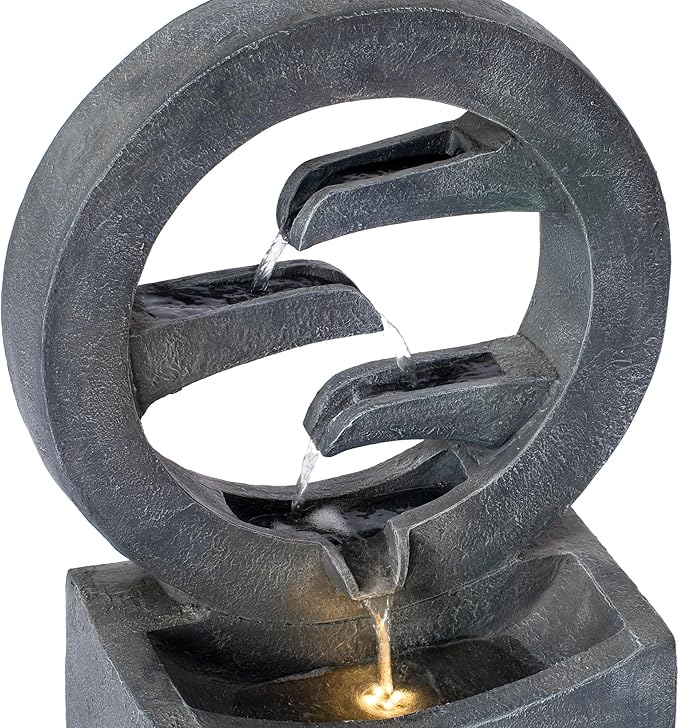 Christopher Knight Home Marlo 26.77"H 3-Tier Spouts Water Fountain Outdoor with LED Light, Recirculating Pump Patio Garden Fountain, Freestanding Modern Cascading Water Feature for Backyard/Lawn, Gray