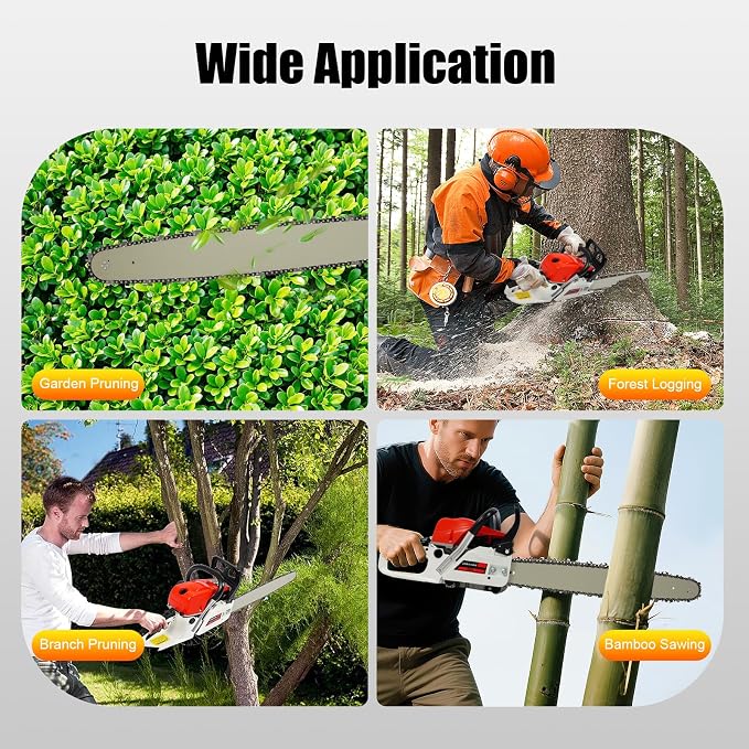 52cc 22 Inch Chainsaws, 2-Cycle Single Cylinder Gasoline Powered Chain Saws 2kw Gas Power Chainsaws Set for Trees Wood Farm Garden Ranch Forest Cutting (22in 52cc)