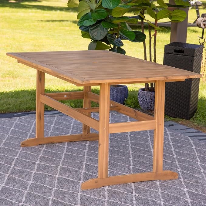 Sunnydaze 57" W Acacia Wood Outdoor Table for 6 - Hatteras Outdoor Dining Table with Umbrella Hole for Patio - Rectangular - Solid Wood