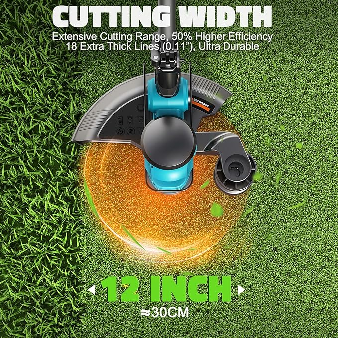 Cordless String Trimmer Compatible with Makita 18V (Tool Only), MtiolHig 12” 3-in-1 Weed Wacker with Battery Indicator, 8500RPM Brushless Weed Eater, Foldable Lawn Edger w/18 0.11”Thick Lines, Blue