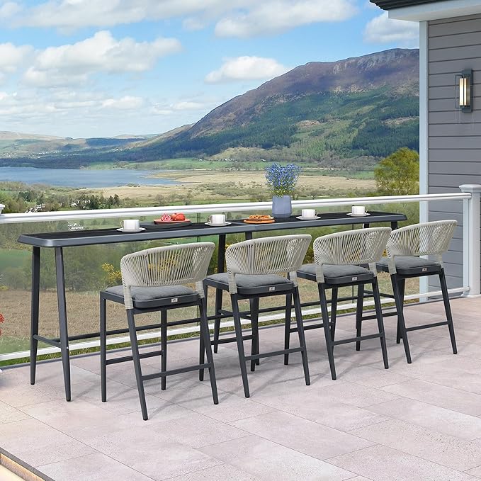 PURPLE LEAF Outdoor High Bar Table Rectangular Patio Pub Balcony Table with Waterproof Tabletop, 122” Long for 4 Seats