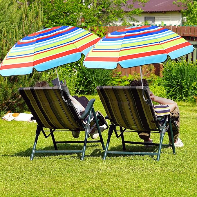 Buryeah 2 Pcs Beach Chair Umbrella Automatic with Universal Adjustable Clamp 44" UPF 50+ Portable Clamp on Beach Chair for Wheelchair Patio Golf Carts Camping