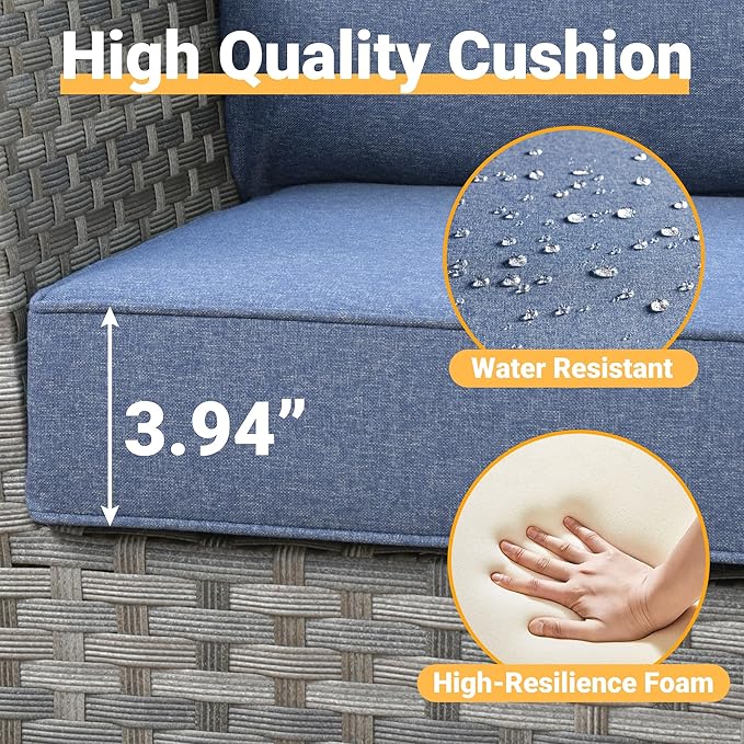12 Pieces Outdoor Furniture Patio Sectional Sofa Couch Gray PE Wicker Conversation Sets with Ottomans Glass Coffee Table for Garden Poolside Backyard