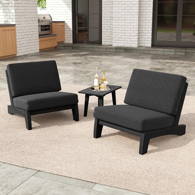 3 Pieces Patio Furniture Sets, All-Weather Outdoor Wood Bistro Set Patio Conversation Side Table Chiars for Balcony, Backyard