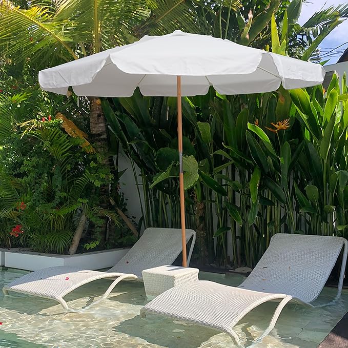AMMSUN 7.8ft Seashore Umbrella, Outdoor Umbrella, Boho Beach & Patio Umbrella with UV 50+ Air Vent Ash Wood Pole Carry Bag & Water-Resistant Canvas (Antique White)
