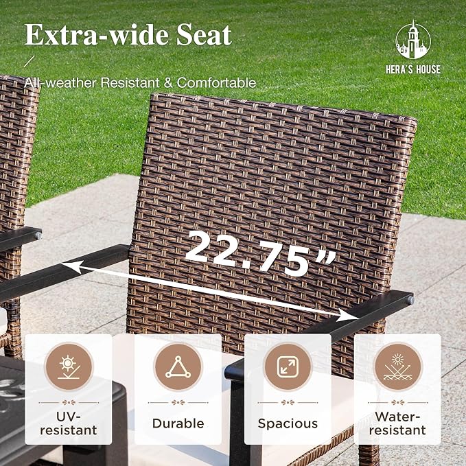 HERA'S HOUSE 7 Pieces Patio Dining Set for 6, Outdoor Rattan Chairs and Black Metal Table with 1.57" Umbrella Hole, Patio Dining Set for Deck Backyard Garden