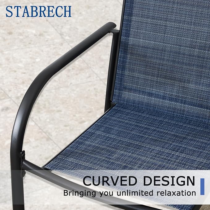 5 Piece Outdoor Dining Set, Patio Table and Chairs Set of 4, 37.5" Black Square Patio Table with 4 Dark Blue Stackable Patio Chairs for Lawn, Garden, Porch