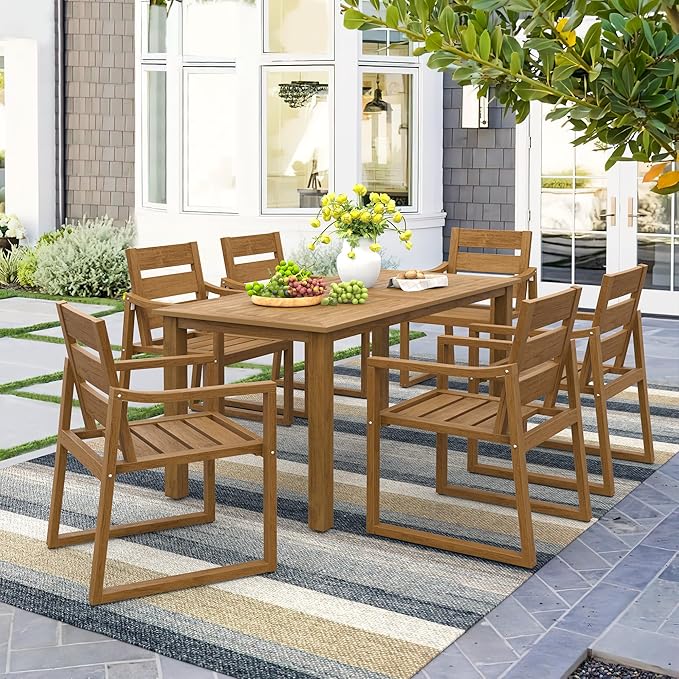 Cozyman Patio Table and Chairs Set, HDPS 5-Piece Outdoor Dining Set, Patio Furniture for Deck, Poolside, and Backyard, Teak Color-Oil Printed