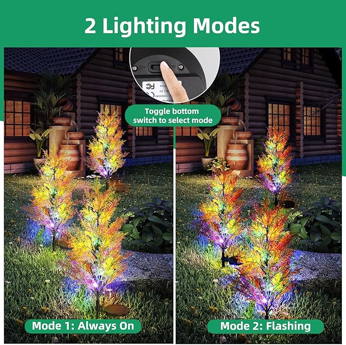 Solar Garden Lights Outdoor, 2 Pack Solar Flower Lights with Realistic 36 Lush Cypress Leaves, 12H Auto On/Off, Multi-Color Changing Light Waterproof for Garden Yard Decoration