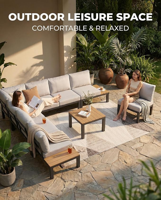 ZANDOR Aluminum Outdoor Modular Patio Furniture Set,10 Seat | Rustproof,High weight capacity,Water-repellent,Washable Cover,All-Weather Resistant,Easy clean,for Poolside Backyard Deck