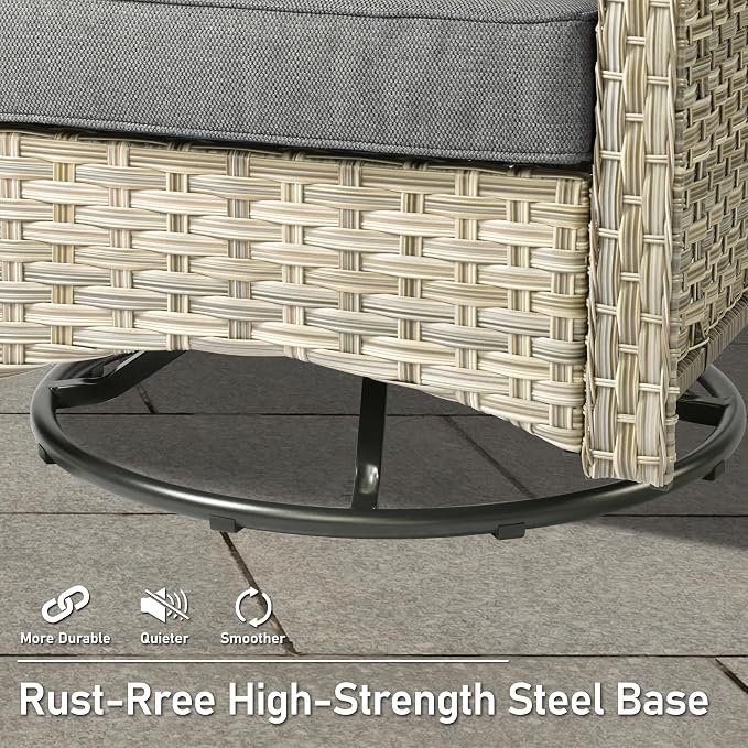 HOOOWOOO 3 Piece Patio Furniture Bistro Sets,Outdoor Wicker Swivel Rocking Chairs with Table Set,All Weather Resistant High Back Rattan Conversation Set(Dark Grey Gray)