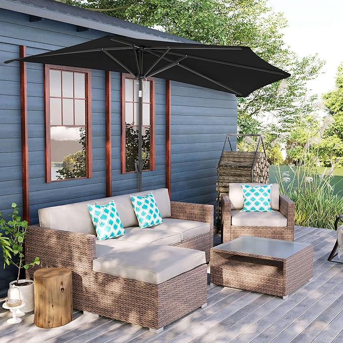 FLAME&SHADE 9ft Half Patio Umbrella - Half Outdoor Umbrella with Tilt UV Protection Waterprool, Half Round Table Umbrella for Wall Balcony, Pool, Porch, Garden, Deck, Market, Backyard (Black)
