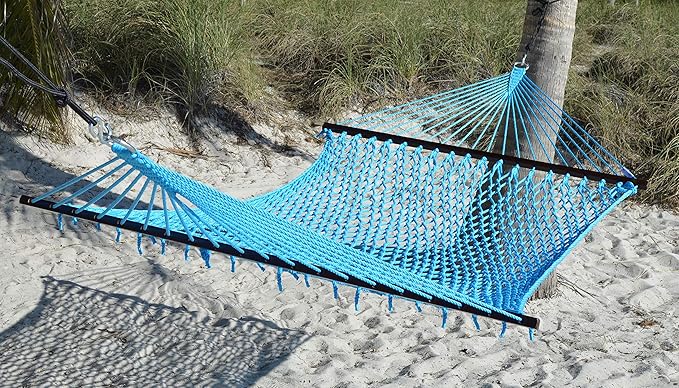 Caribbean Rope Hammock - 55 Inch - Soft-Spun Polyester (Light Blue)
