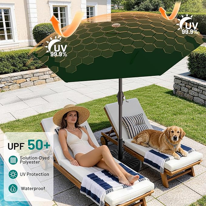 AreShark 7.5FT Patio Umbrella Table Market Umbrella w/Tilt and Crank, Heavy-Duty Outdoor Umbrellas for Pool, Deck, Garden and Backyard, Dark Green