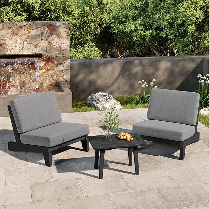 4 Piece Teak Outdoor Patio Frutnire Set, 4 Seater Patio Conversation Sets with Thick Cushions, Outdoor Sectional Furniture with Coffee Table - Gray
