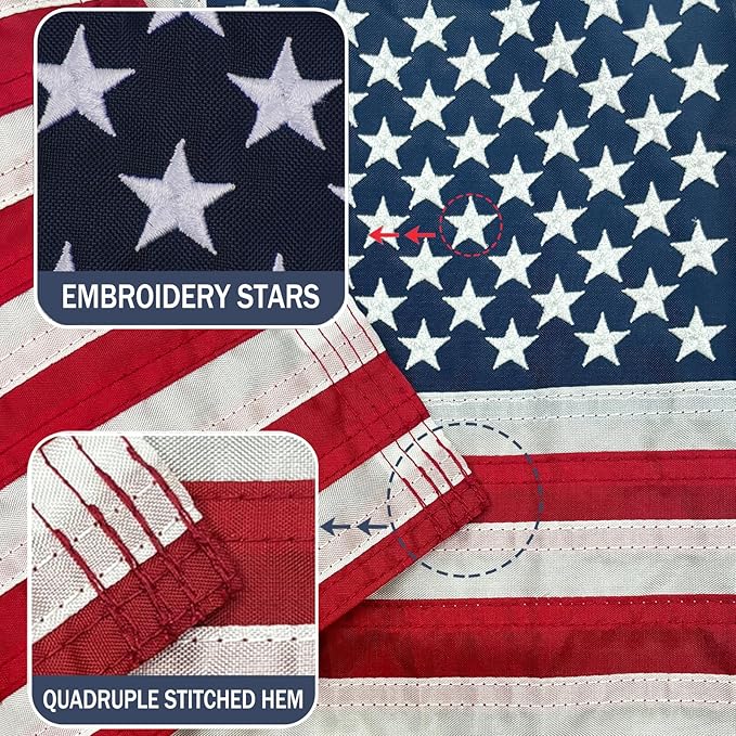 JRED 2 Pack Car Flags 12x18 Inch, American Flag for Cars Window With Flagpole Mount, 210D Embroidered Stars USA American Car Flag Window Clip, for Most Vehicle Window
