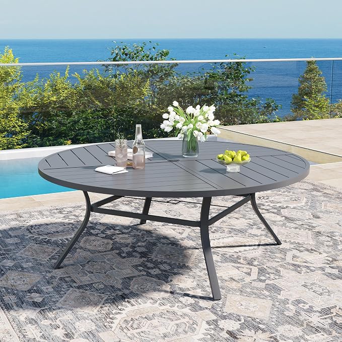 DIFY 11 Pieces Outdoor Patio Dining Set for 10, 63" Round Metal Patio Table and 10 Stackable Textilene Patio Chairs, Outdoor Table and Chairs for Backyard Garden Poolside, Grey