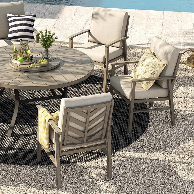 PEAK HOME FURNISHINGS Outdoor Aluminum Dining Set, 60" Round Dining Table with 6 Dining Chairs