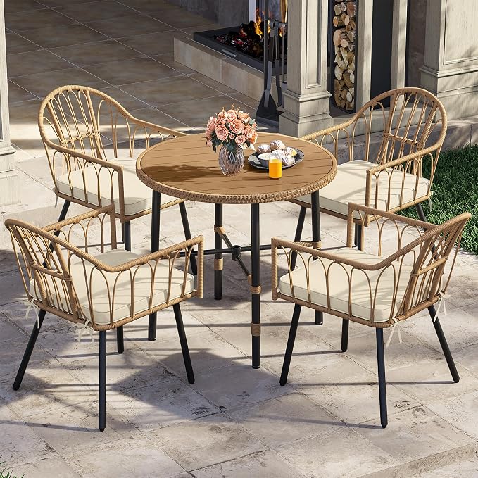 YITAHOME 35.4'' Outdoor Round Table with 2.2" Umbrella Hole, Patio Dinning Table for Bistro, Lawn, Backyard, Garden, Porch and Poolside