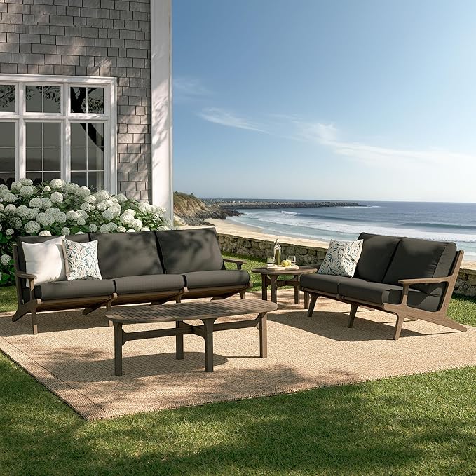 Modway Saratoga 4-Piece Outdoor Furniture Set in Flint Gray - Patio Conversation Set with Sofa, Loveseat, Side Table and Coffee Table