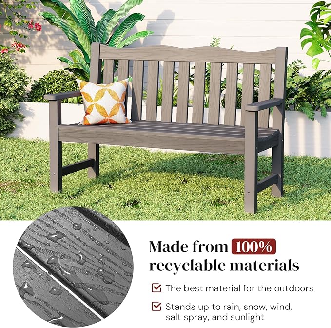 Stoog All-Weather Outdoor Bench & Chairs Set, 3-Piece Patio Furniture Set, Include 1 Garden Bench and 2 Garden Chairs, Never Rot or Fade, Grey