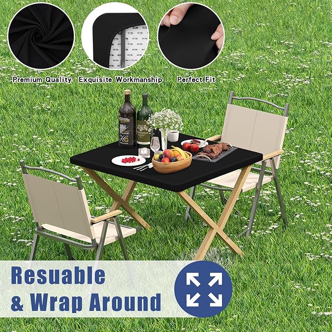 Moosfor Spandex Picnic Table Cloth 2 Pack, Elastic Fitted Tablecloths for Square Tables, Stretch Washable Patio Table Cover for Outdoor, Camping, Banquet and Parties (Black, 36"x36")