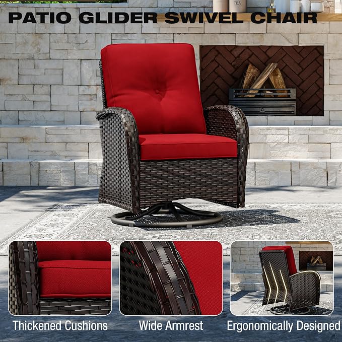 Joyside Wicker Patio Furniture Set, 10 Piece Outdoor Furniture Set with Thickened Cushions, High Back, Deep Seating, Wide Armrest, Outdoor Swivel Rocker Chairs for Porch, Deck