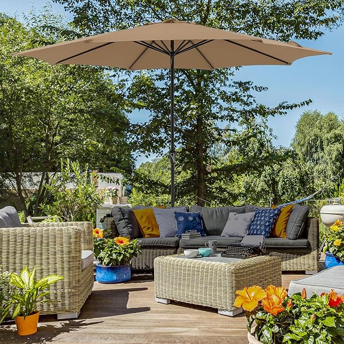 COBANA Patio Umbrella with Base Included, Outdoor Market Table Umbrella with Umbrella Stand Weights