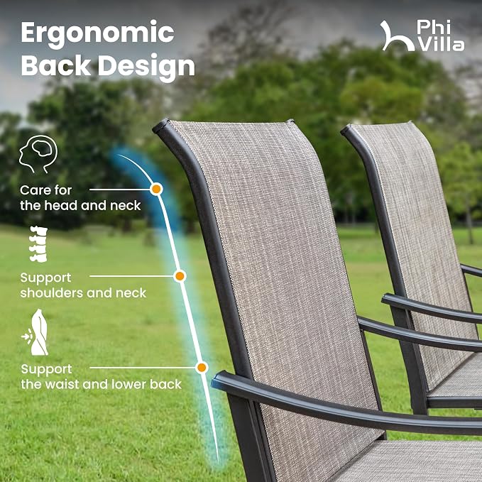 PHI VILLA 7 PCS Patio Dining Set,2 Swivel & 4 Stable Outdoor Dining Chairs, Metal Dining Table,Quick-Dry Textilene Fabric and Sturdy Metal Frame,Outdoor Table and Chairs for Yard