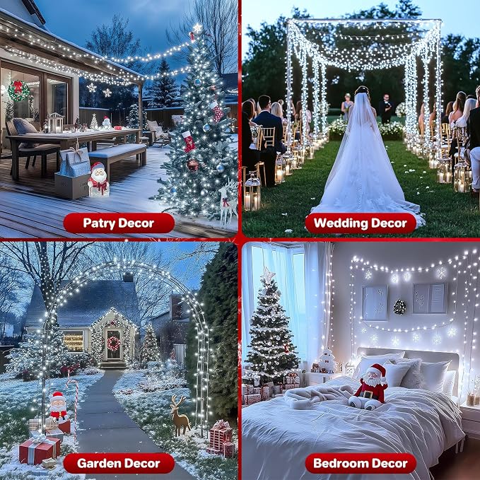 66ft 200 LED Christmas StringLights, End-to-End Plug 8 Modes Christmas Lights with Timer, OutdoorIndoor Fairy Lights Christmas Tree, Patio, Garden, Party, Wedding, Holiday, Cool White