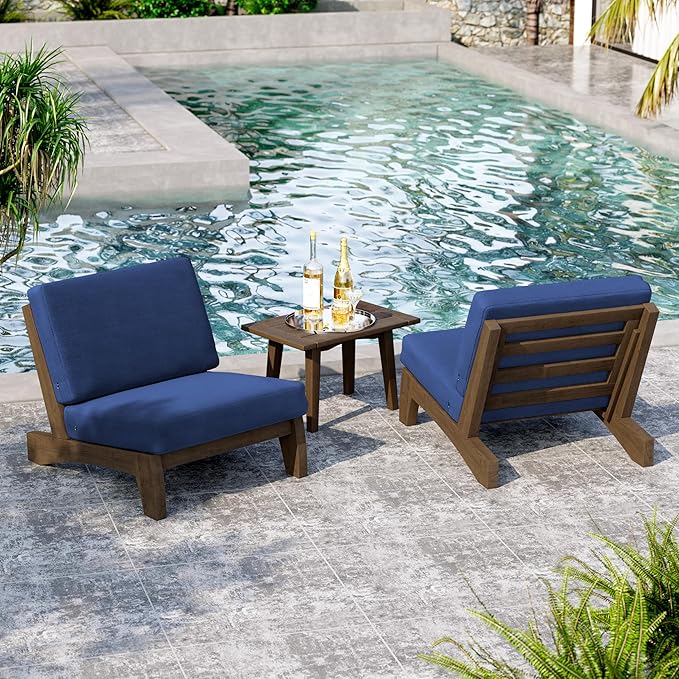 UIXE 6 Pieces Wood Patio Furniture Sets, 2 Patio Loveseat, 2 Patio Bistro Chair, All Weather Outdoor Sectional Sofa Furniture Backyard Conversation Set with Coffee Table - Navy