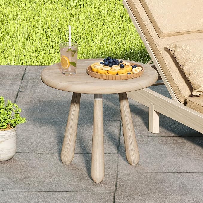 Tangkula Outdoor Mahogany Wood Side Table, 18” Round End Table with Thickened Board & Solid Wood Support Legs, Small Accent Patio Table for Living Room, Porch, Balcony, Natural (2)